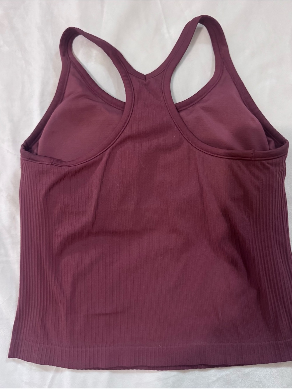 Women’s Medium Rust Brown Ribbed Racerback Tank Built-In Shelf Bra - Picture 2 of 2